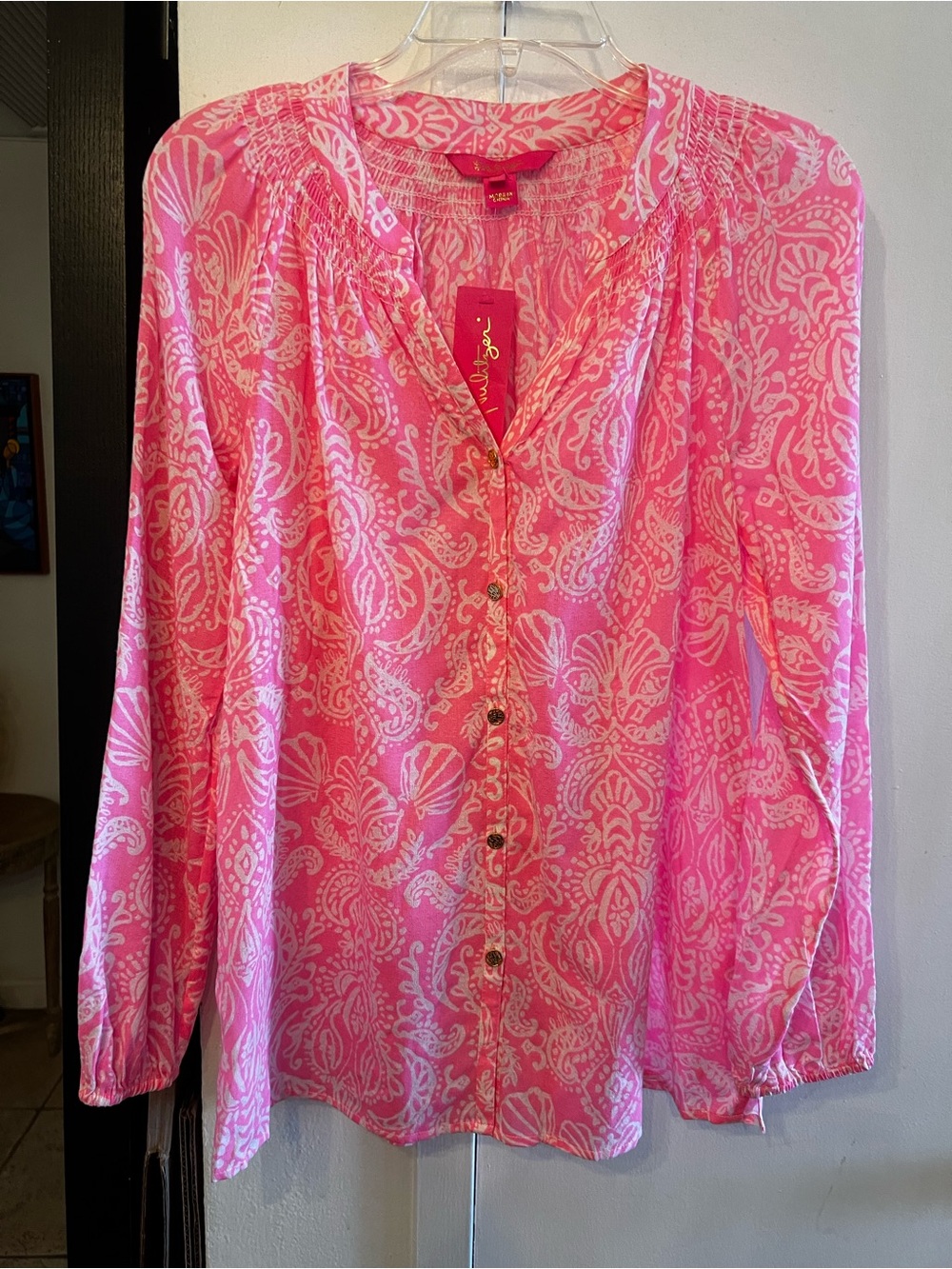NWT Lilly Pulitzer Button Front Elsa Top Havana Pink Clawdia Small S Woven Rayon